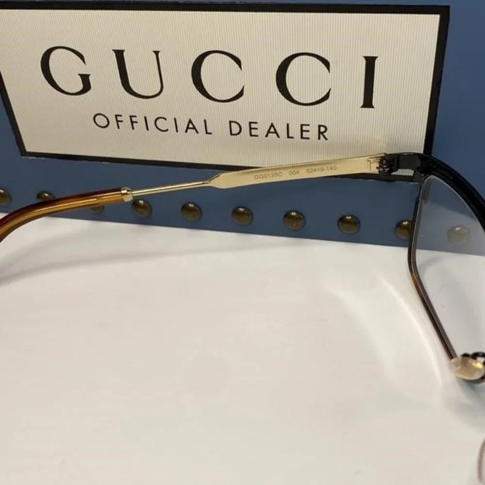 New - Gucci Eyeglasses GG0135O 004 52mm Black on Havana / Demo Lens